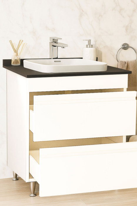 Set Baza front MDF si Lavoar seria 686, cu sertare, montat, 70 cm, alb [2]