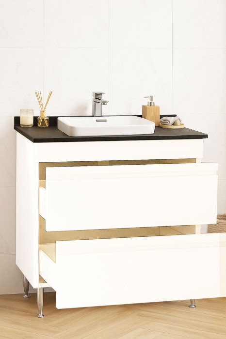 Set Baza front MDF si Lavoar seria 686, cu sertare, montat, 80 cm, alb [2]