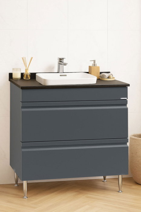 Set Baza front MDF si Lavoar seria 686, cu sertare, montat, 80 cm, antracit [1]