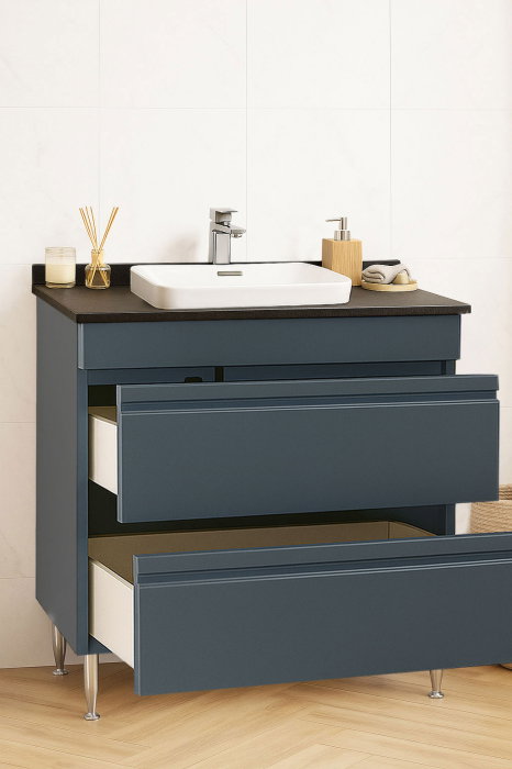 Set Baza front MDF si Lavoar seria 686, cu sertare, montat, 80 cm, antracit [2]