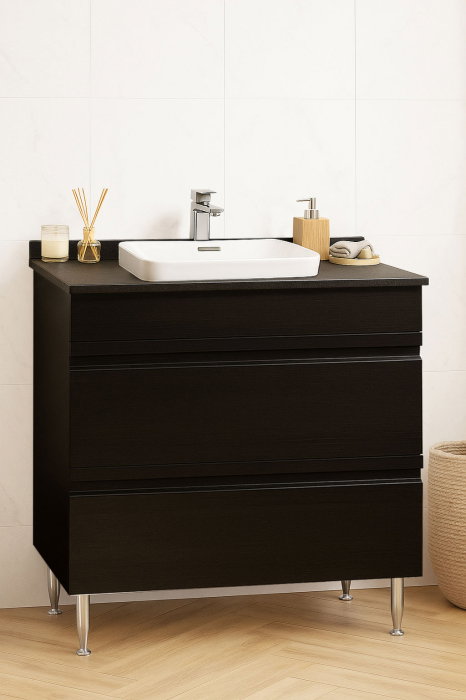 Set Baza front MDF si Lavoar seria 686, cu sertare, montat, 80 cm, negru [1]