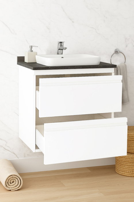 Set Baza front MDF si Lavoar seria 686, suspendata, cu sertare, montat, 60 cm, alb [2]