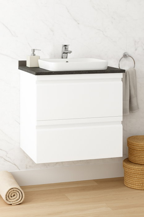 Set Baza front MDF si Lavoar seria 686, suspendata, cu sertare, montat, 60 cm, alb [1]