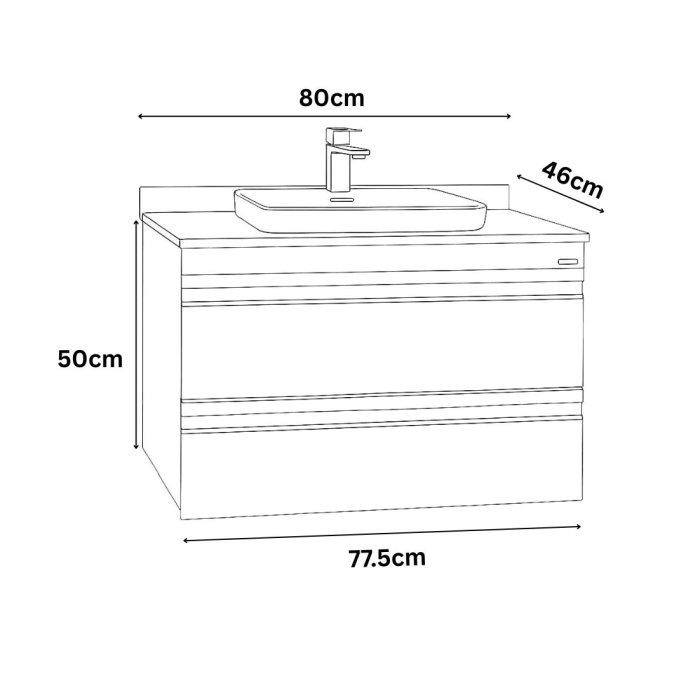 Set Baza front MDF si Lavoar seria 686, suspendata, cu sertare, montat, 80 cm, alb [4]