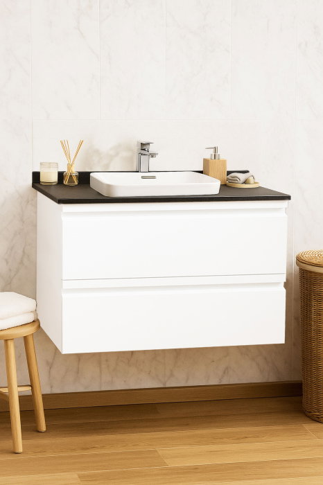 Set Baza front MDF si Lavoar seria 686, suspendata, cu sertare, montat, 80 cm, alb [1]