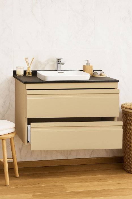 Set Baza front MDF si Lavoar seria 686, suspendata, cu sertare, montat, 80 cm, cappuccino [2]