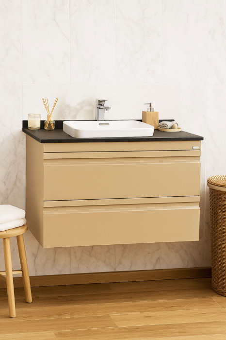 Set Baza front MDF si Lavoar seria 686, suspendata, cu sertare, montat, 80 cm, cappuccino [1]