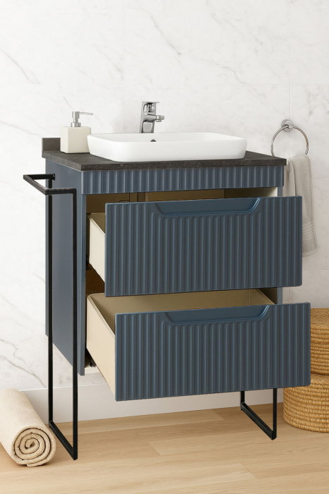 Set Baza front MDF si Lavoar seria 633, cu sertare, cadru metalic, montat, 60 cm, antracit [2]