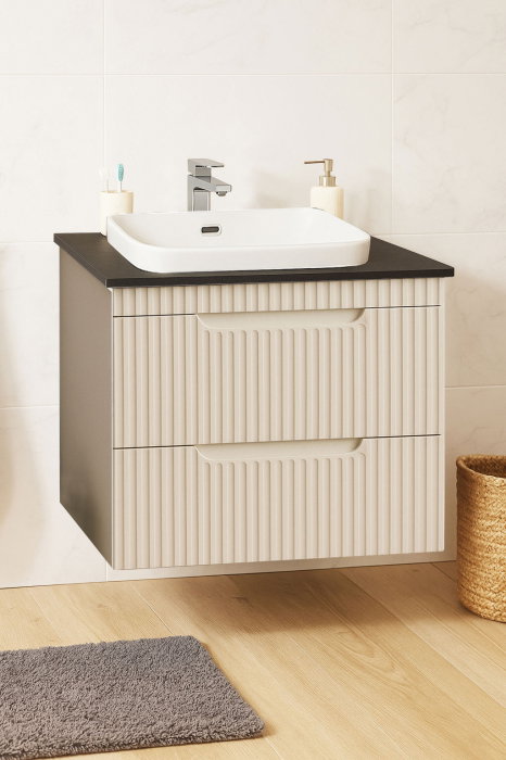 Set Baza front MDF si Lavoar seria 633, suspendata, cu sertare, montat, 60 cm, crem [1]