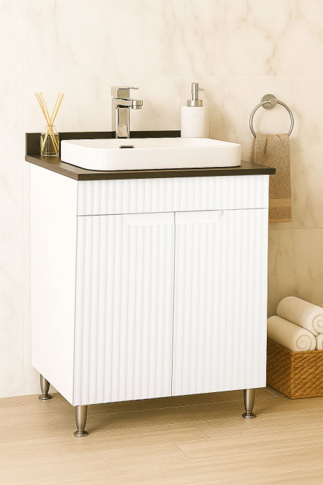 Set Baza front MDF si Lavoar seria 633, 60 cm, alb rustic [1]