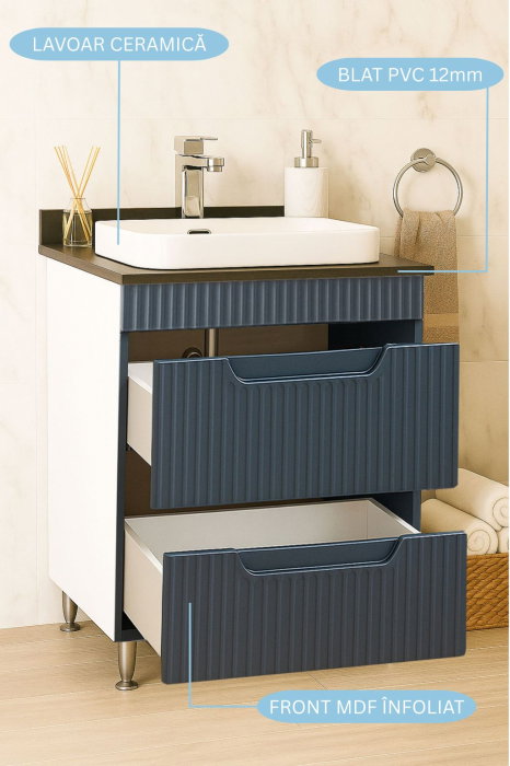 Set Baza front MDF si Lavoar seria 633, cu sertare, 60 cm, antracit [2]