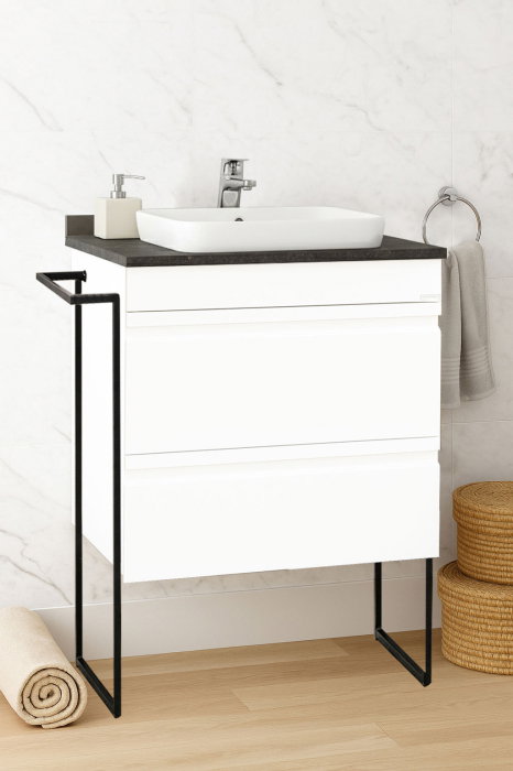 Set Baza front MDF si Lavoar seria 686, cu sertare, cadru metalic, 60 cm, alb