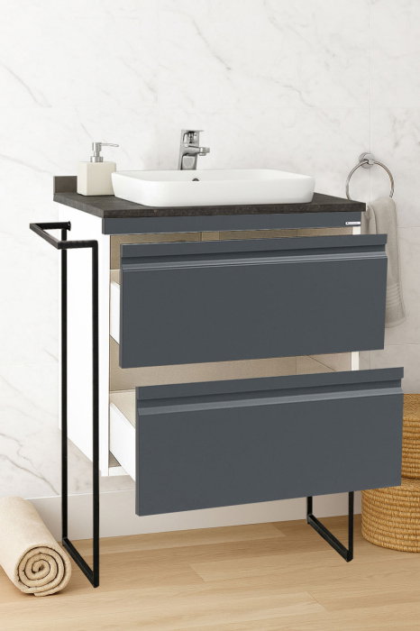 Set Baza front MDF si Lavoar seria 686, cu sertare, cadru metalic, 60 cm, antracit [2]