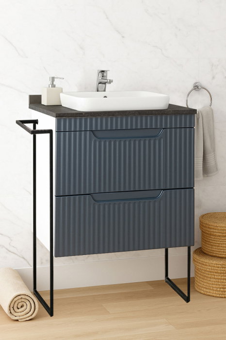 Set Baza front MDF si Lavoar seria 633, cu sertare, cadru metalic, 60 cm, antracit