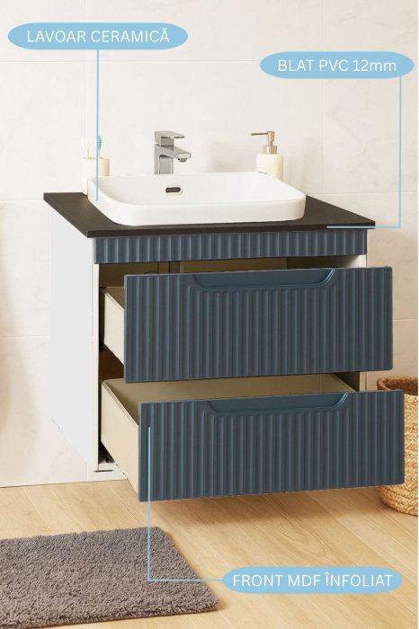 Set Baza front MDF si Lavoar seria 633, suspendata, cu sertare, 60 cm, antracit [2]