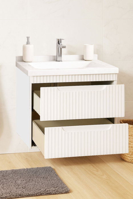 Set Baza front MDF si Lavoar seria 833, suspendata, cu sertare, 60 cm, alb rustic [2]