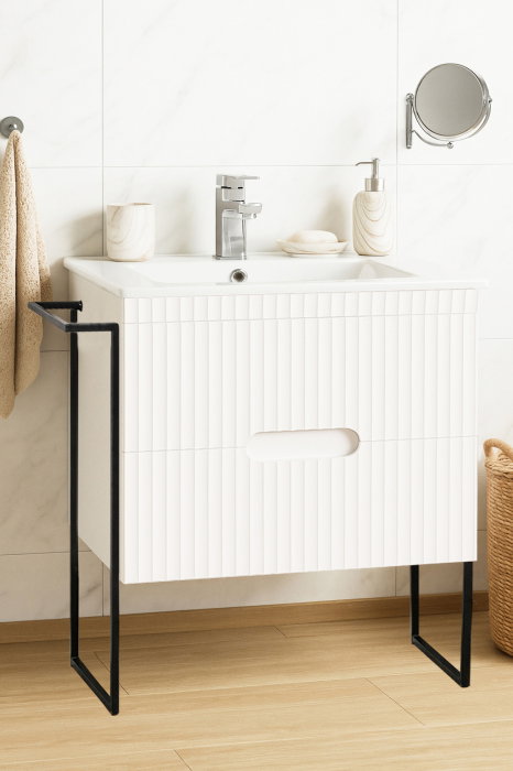 Set Baza front MDF si Lavoar seria 009, cadru metalic, cu sertare, 70 cm, alb [1]