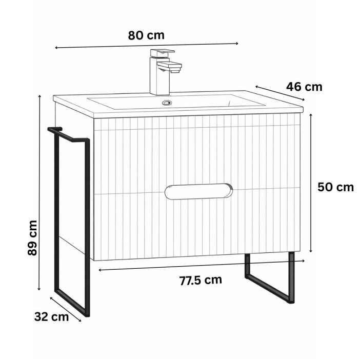 Set Baza front MDF si Lavoar seria 009, cadru metalic, cu sertare, 80 cm, alb [5]