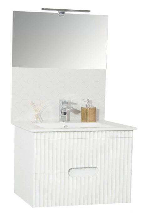 Set Baza front MDF si Lavoar seria 009, suspendata, cu sertare, 80 cm, alb [5]