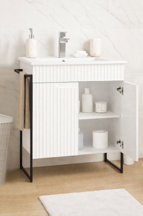Set Baza front MDF si Lavoar seria 033, cadru metalic, 60 cm, alb rustic [2]