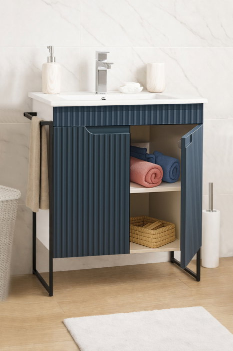 Set Baza front MDF si Lavoar seria 033, cadru metalic, 60 cm, antracit [2]