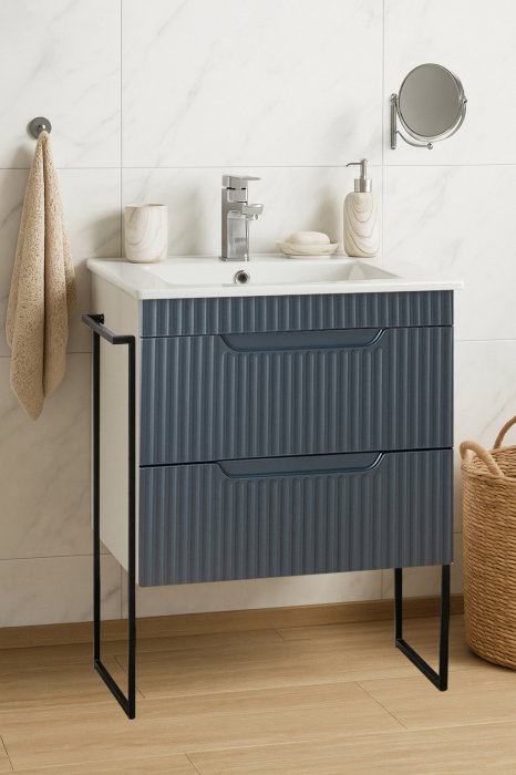 Set Baza front MDF si Lavoar seria 033, cadru metalic, sertare, 60 cm, antracit [1]