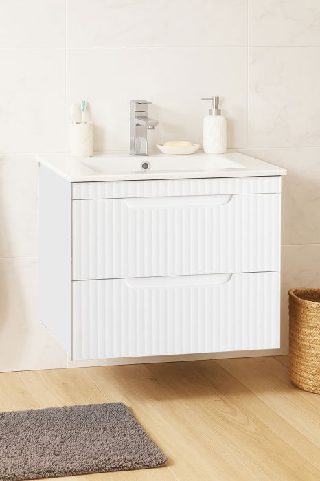 Set Baza front MDF si Lavoar seria 033, suspendata, cu sertare, 60 cm, alb rustic