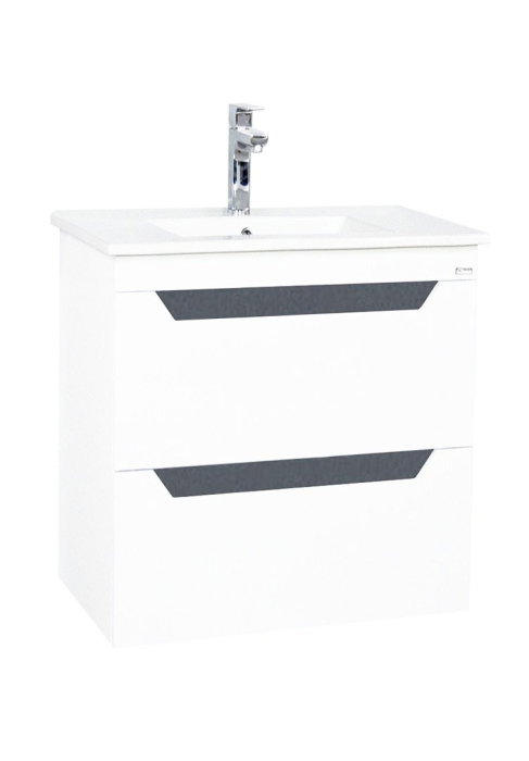 Set Baza front MDF si Lavoar seria 056, cu sertare, cadru metalic, 50 cm, alb + antracit [3]