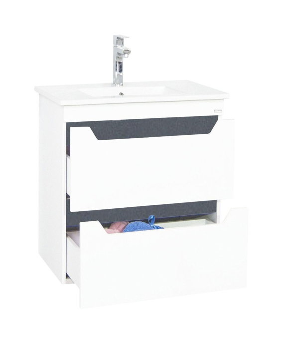 Set Baza front MDF si Lavoar seria 056, cu sertare, cadru metalic, 50 cm, alb + antracit [4]
