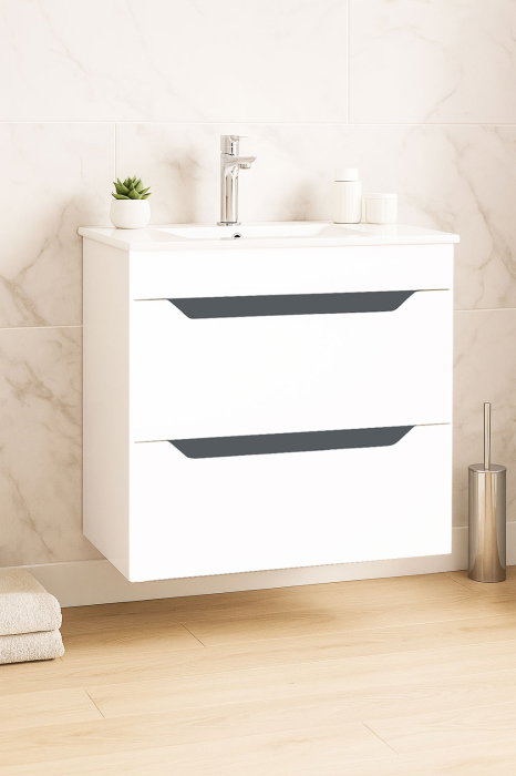 Set Baza front MDF si Lavoar seria 056, cu sertare, cadru metalic, 60 cm, alb + antracit [2]