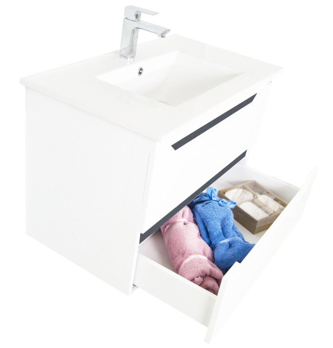 Set Baza front MDF si Lavoar seria 056, cu sertare, cadru metalic, 60 cm, alb + antracit [6]