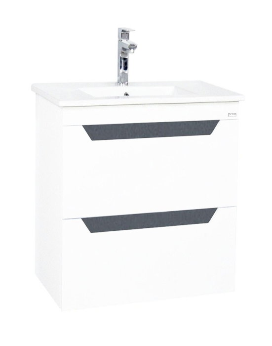 Set Baza front MDF si Lavoar seria 056, cu sertare, cadru metalic, 60 cm, alb + antracit [3]