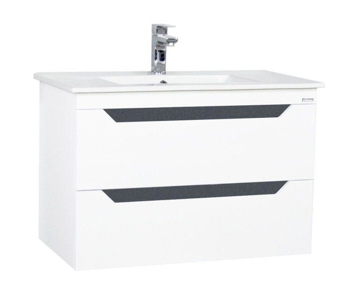 Set Baza front MDF si Lavoar seria 056, cu sertare, cadru metalic, 80 cm, alb + antracit [3]