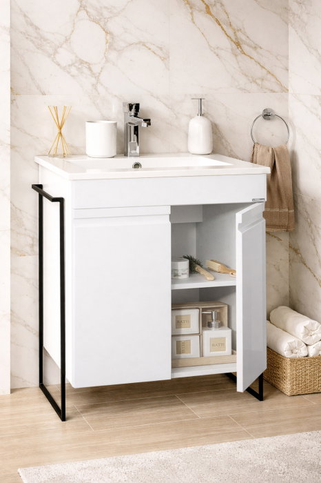 Set Baza front MDF si Lavoar seria 086, cadru metalic, 60 cm, alb [2]
