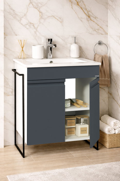 Set Baza front MDF si Lavoar seria 086, cadru metalic, 60 cm, antracit [2]