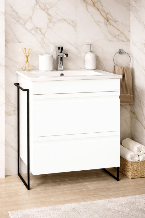 Set Baza front MDF si Lavoar seria 086, cadru metalic, cu sertare, 60 cm, alb [1]