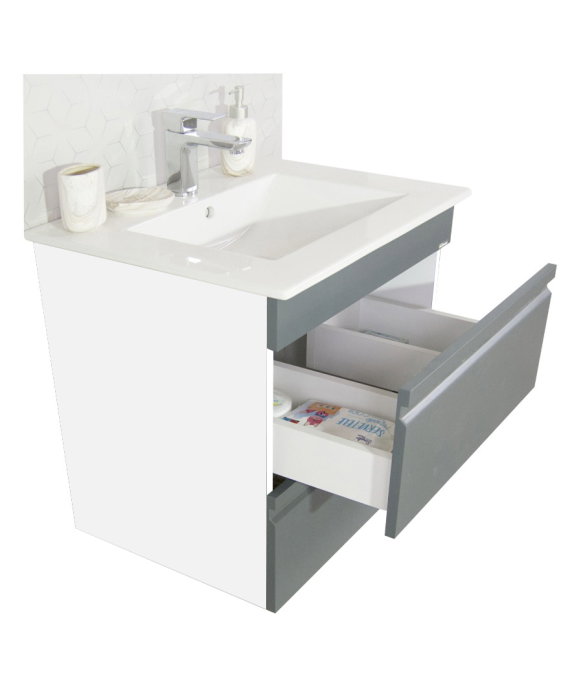 Set Baza front MDF si Lavoar seria 086, cadru metalic, sertare, 60 cm, antracit [2]