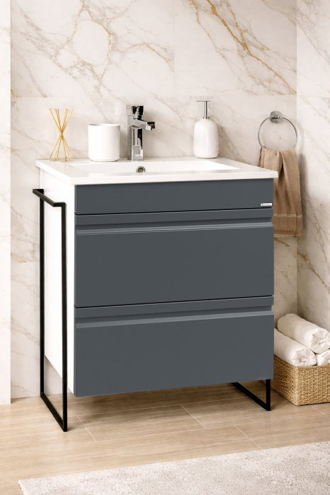 Set Baza front MDF si Lavoar seria 086, cadru metalic, cu sertare, 60 cm, antracit [1]