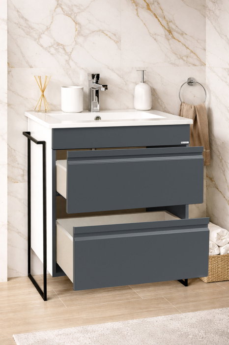 Set Baza front MDF si Lavoar seria 086, cadru metalic, cu sertare, 60 cm, antracit [2]