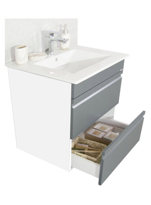 Set Baza front MDF si Lavoar seria 086, cadru metalic, sertare, 60 cm, antracit [3]
