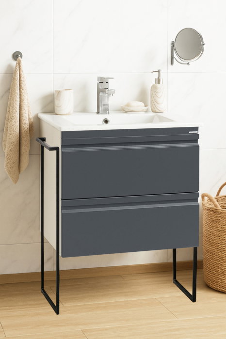 Set Baza front MDF si Lavoar seria 086, cadru metalic, sertare, 60 cm, antracit [1]