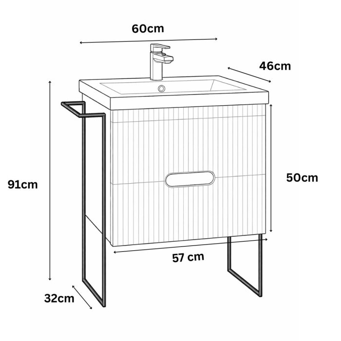 Set Baza front MDF si Lavoar seria 709, cadru metalic, cu sertare, 60 cm, alb [6]