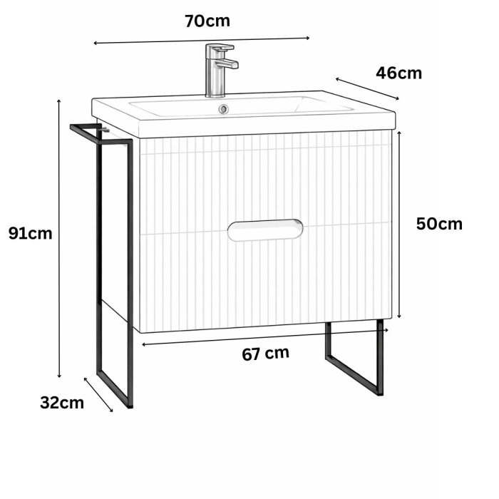 Set Baza front MDF si Lavoar seria 709, cadru metalic, cu sertare, 70 cm, alb [6]
