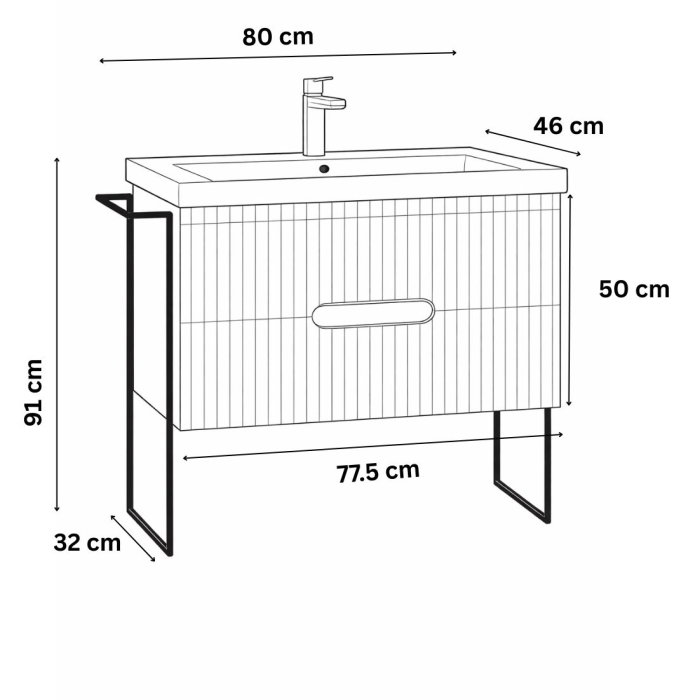 Set Baza front MDF si Lavoar seria 709, cadru metalic, cu sertare, 80 cm, alb [6]