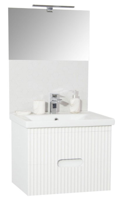 Set Baza front MDF si Lavoar seria 709, suspendata, cu sertare, 70 cm, alb [5]