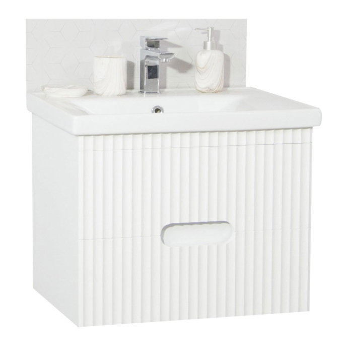 Set Baza front MDF si Lavoar seria 709, suspendata, cu sertare, 70 cm, alb [2]