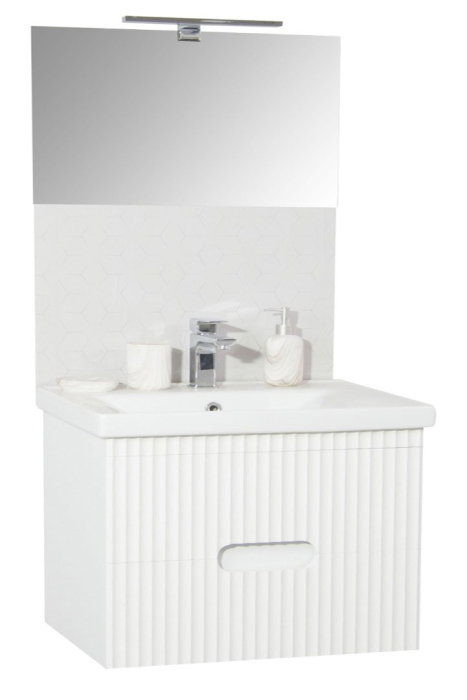 Set Baza front MDF si Lavoar seria 709, suspendata, cu sertare, 80 cm, alb [5]