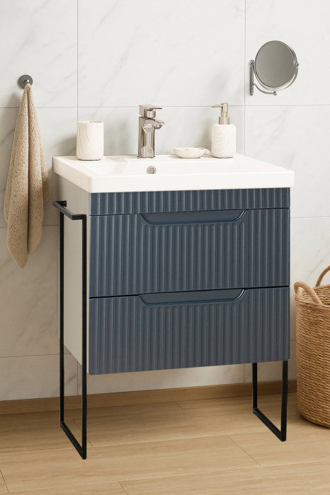 Set Baza front MDF si Lavoar seria 733, cadru metalic, sertare, 60 cm, antracit [1]