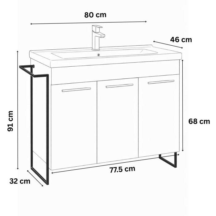 Set Baza front MDF si Lavoar seria 754, cadru metalic, 80 cm, alb [3]