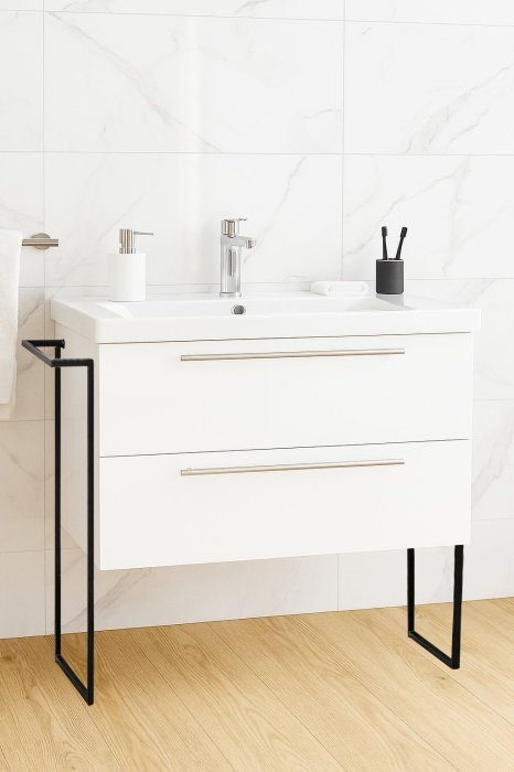 Set Baza front MDF si Lavoar seria 754, cadru metalic, cu sertare, 80 cm, alb [1]